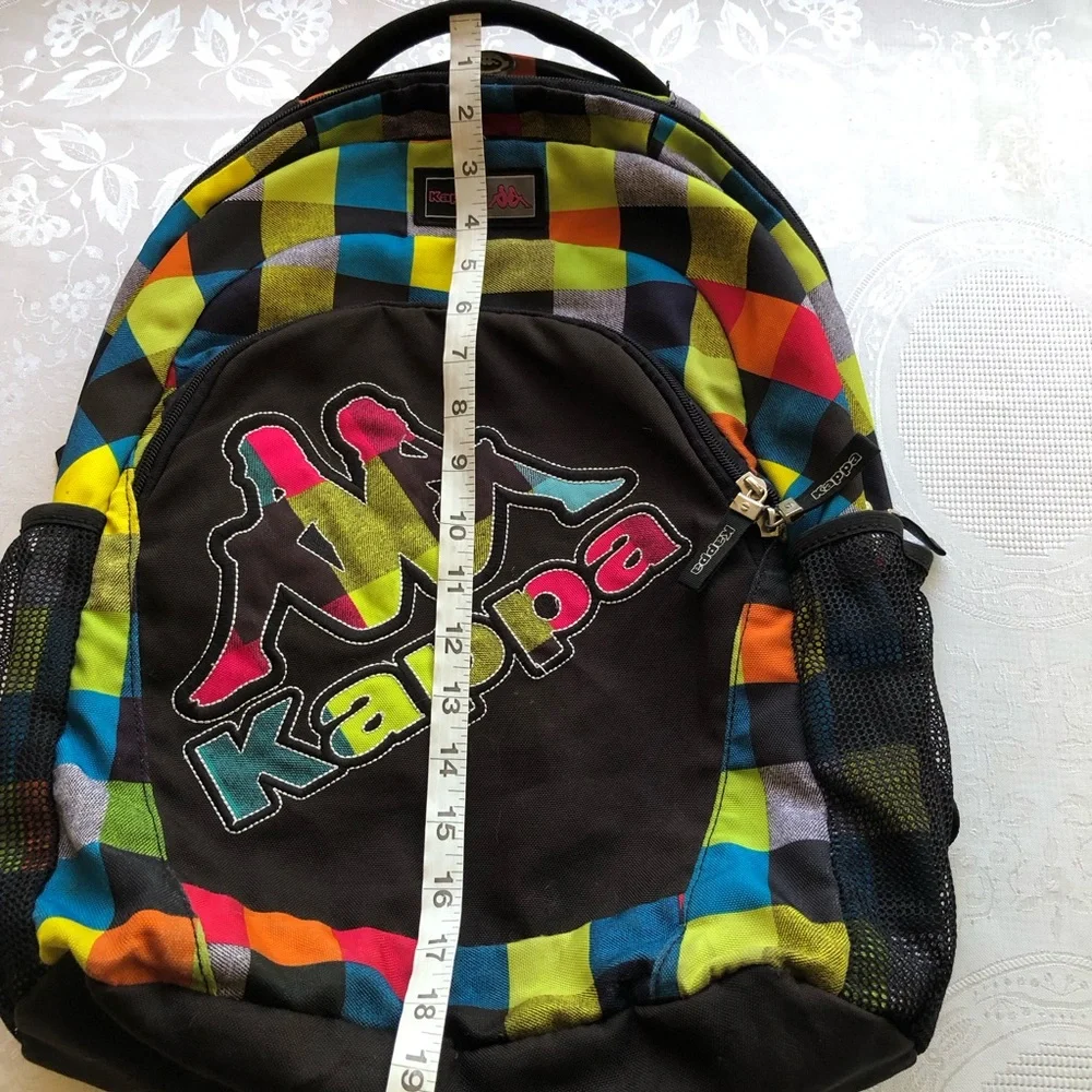 Kappa Large Logo Checkerboard Backpack Multicolored Adjustable Straps Mesh Back
